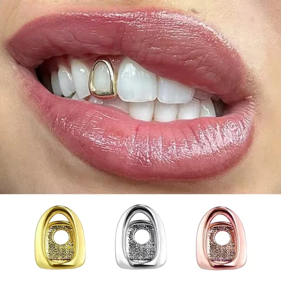 Couleur or métal Hip Hop rappeur simple manille dents Grillz capuchon haut bas bretelles dentaires évider personnalité dent bijoux
