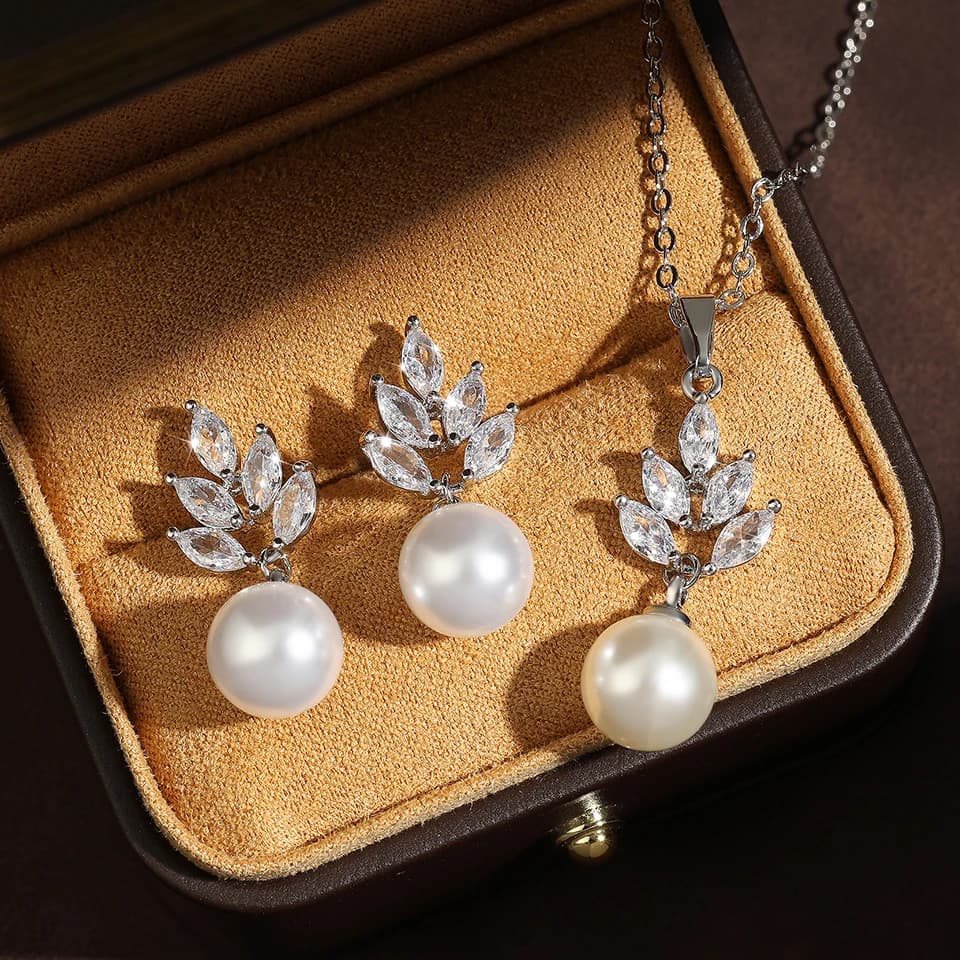 ZAKOL élégant Imitation perle zircone boucles d'oreilles colliers ensembles exquis mariage fiançailles fête bijoux cadeau avec boîte d'emballage