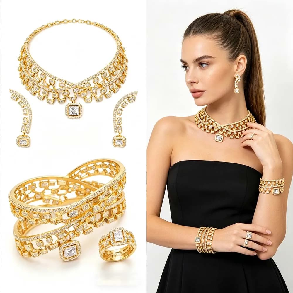 Nouveaux bijoux pour femmes, accessoires de mariage et de fête, collier, bracelet, boucles d'oreilles, ensembles de bagues Missvikki de haute qualité, magnifiques