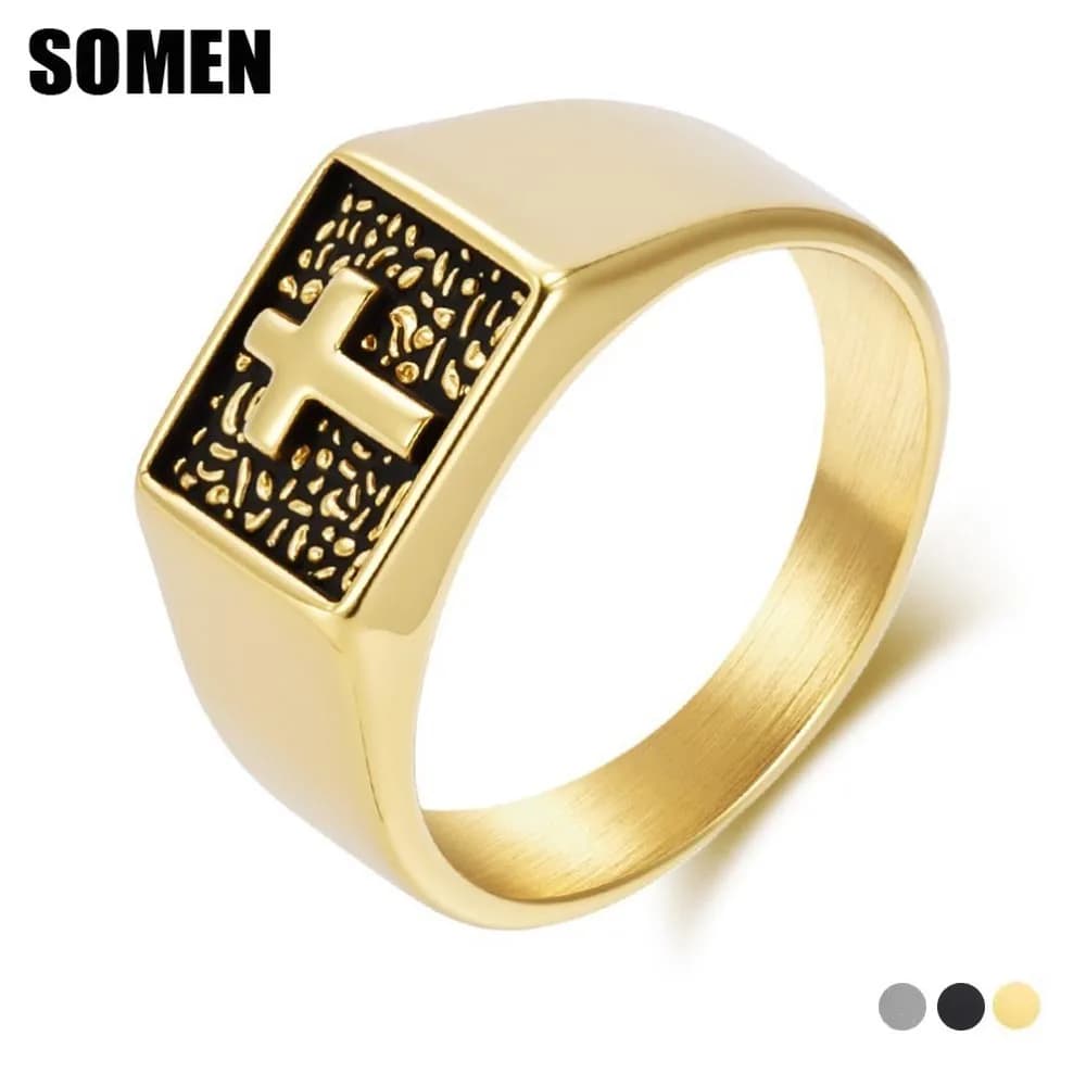 Somen – Bague chevalière croisée Vintage en acier inoxydable pour hommes, couleur argent/noir/or, bagues polyvalentes, Punk, bijoux cadeaux de fête