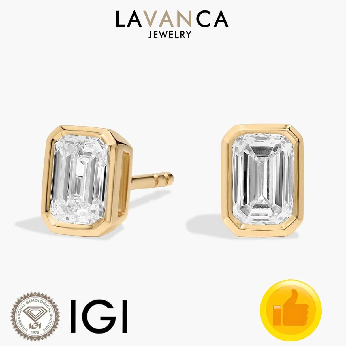 Boucles d'oreilles en or massif 9K/14K/18K avec diamants de laboratoire taille émeraude sertis clos