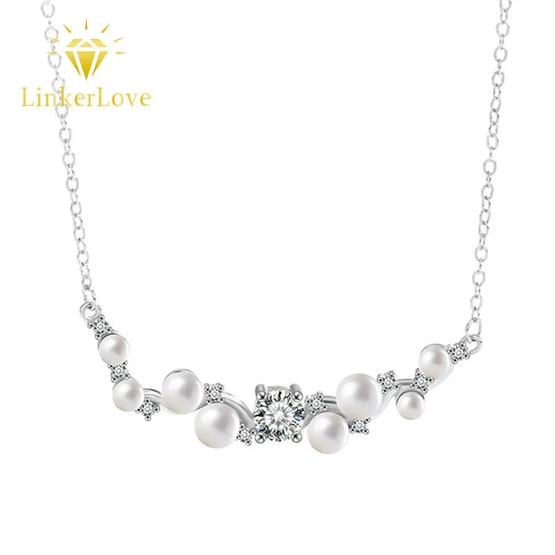 Collier pendentif sourire en argent S925, moissanite et perle, plaqué or blanc, bijoux fins pour femmes, cadeau de mariage