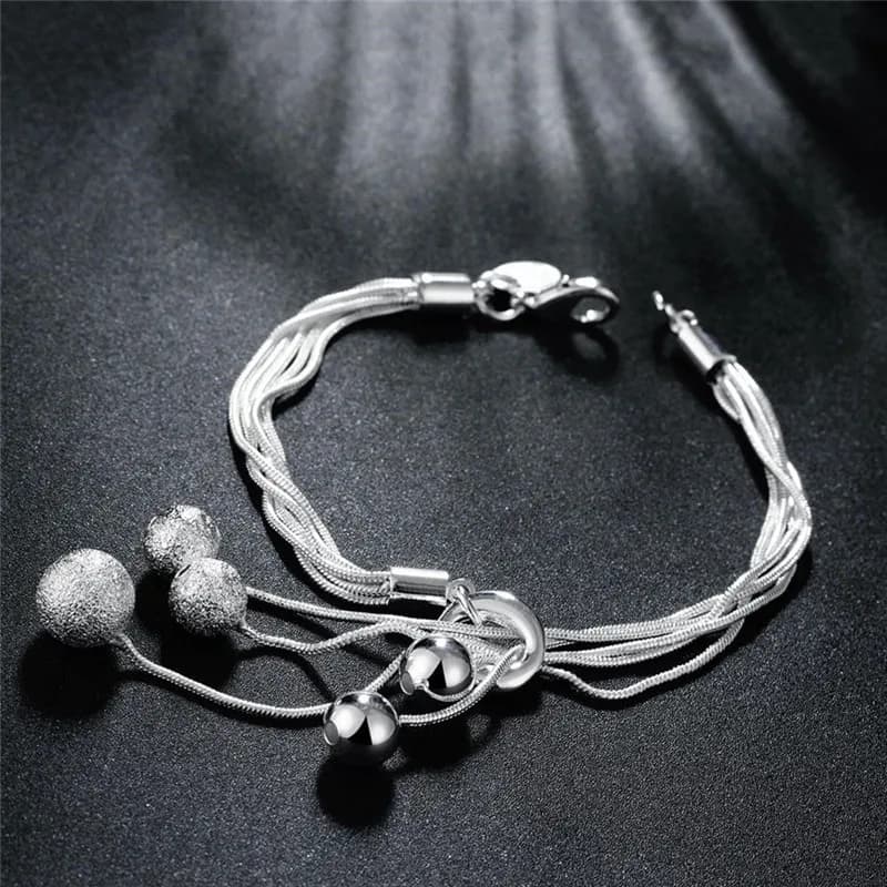 Ensemble de bijoux de créateur en argent sterling 925 avec pampilles et perles, comprenant bracelets, collier et boucles d'oreilles, idéal pour la mode, les fêtes, les mariages et comme cadeau, vente 