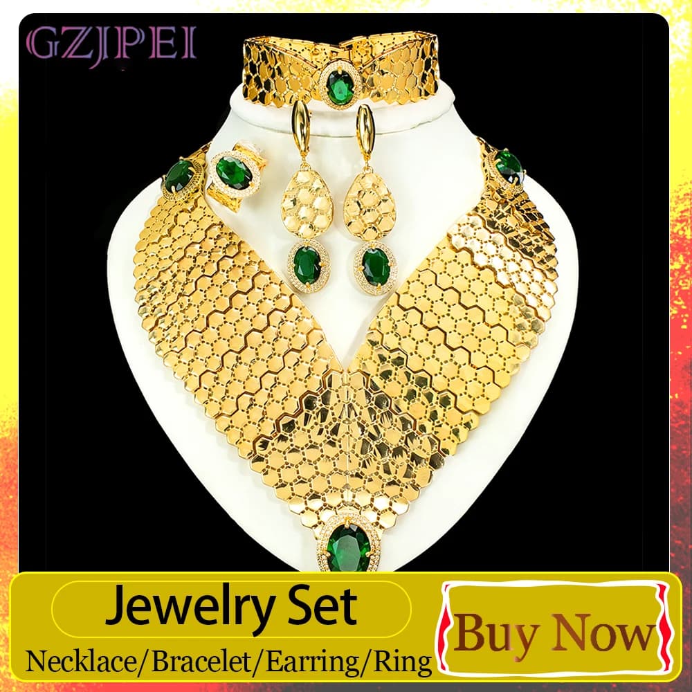GZJPEI 2026 Nouvel ensemble de bijoux en zircon vert, bijoux de mariage de luxe, accessoires pour femmes, cadeau pour la fête des mères, cadeau pour la Saint-Valentin