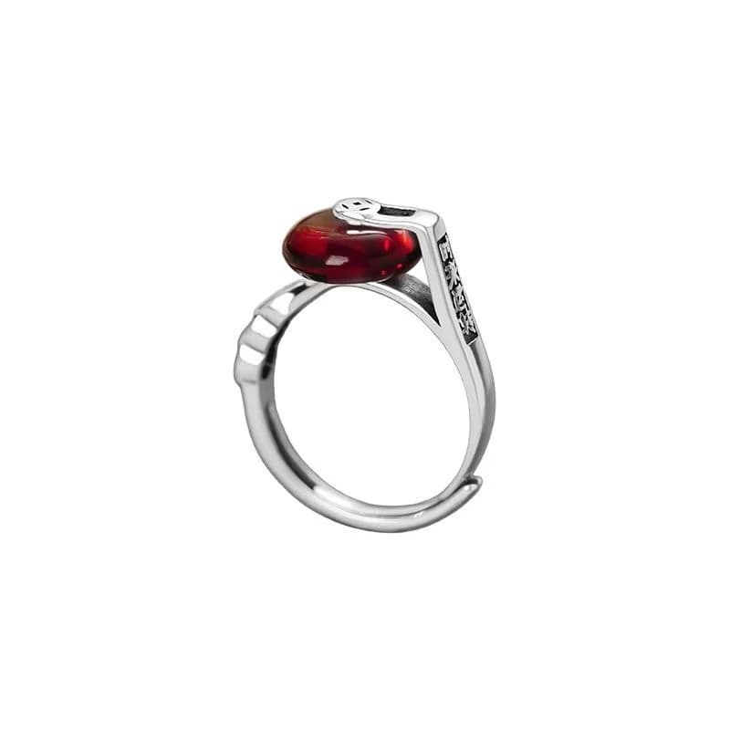 Bague porte-bonheur pour femmes, bijoux Vintage en Jade rouge, boucle avec personnage chinois, la Fortune tourne, bijoux porte-bonheur