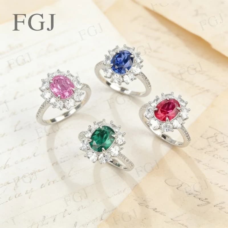 Bague en argent sterling 925 avec rubis de laboratoire, saphir de Colombie et padparadscha – Bijou unique pour femme, idéal pour fiançailles, mariage, fête ou comme cadeau