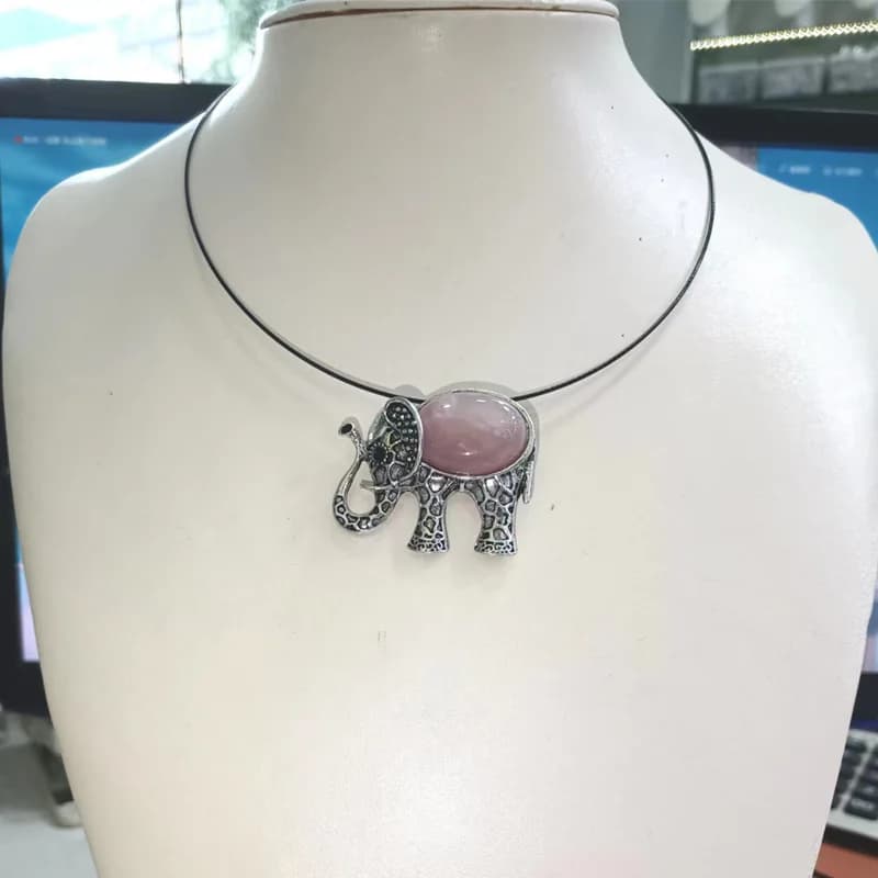 Broche en forme d'éléphant en coquillage naturel, pendentif en quartz rose, breloques pour collier DIY, accessoires de bijoux