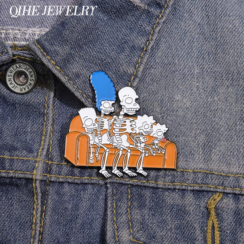 Broche crâne Punk Sitcom animée, épingles en émail, broches métalliques de dessin animé drôle, Badges à revers pour sac à dos, accessoires cadeau pour amis