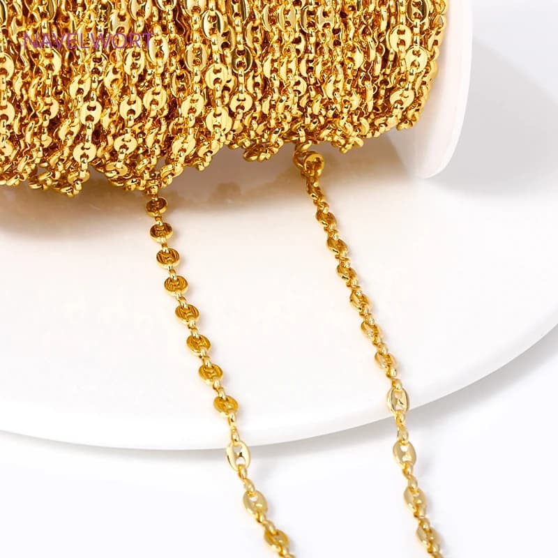 Chaînes en laiton plaqué or 18 carats style hip-hop en forme de grain de café et de nez de cochon pour la fabrication de colliers et de bijoux faits main en gros