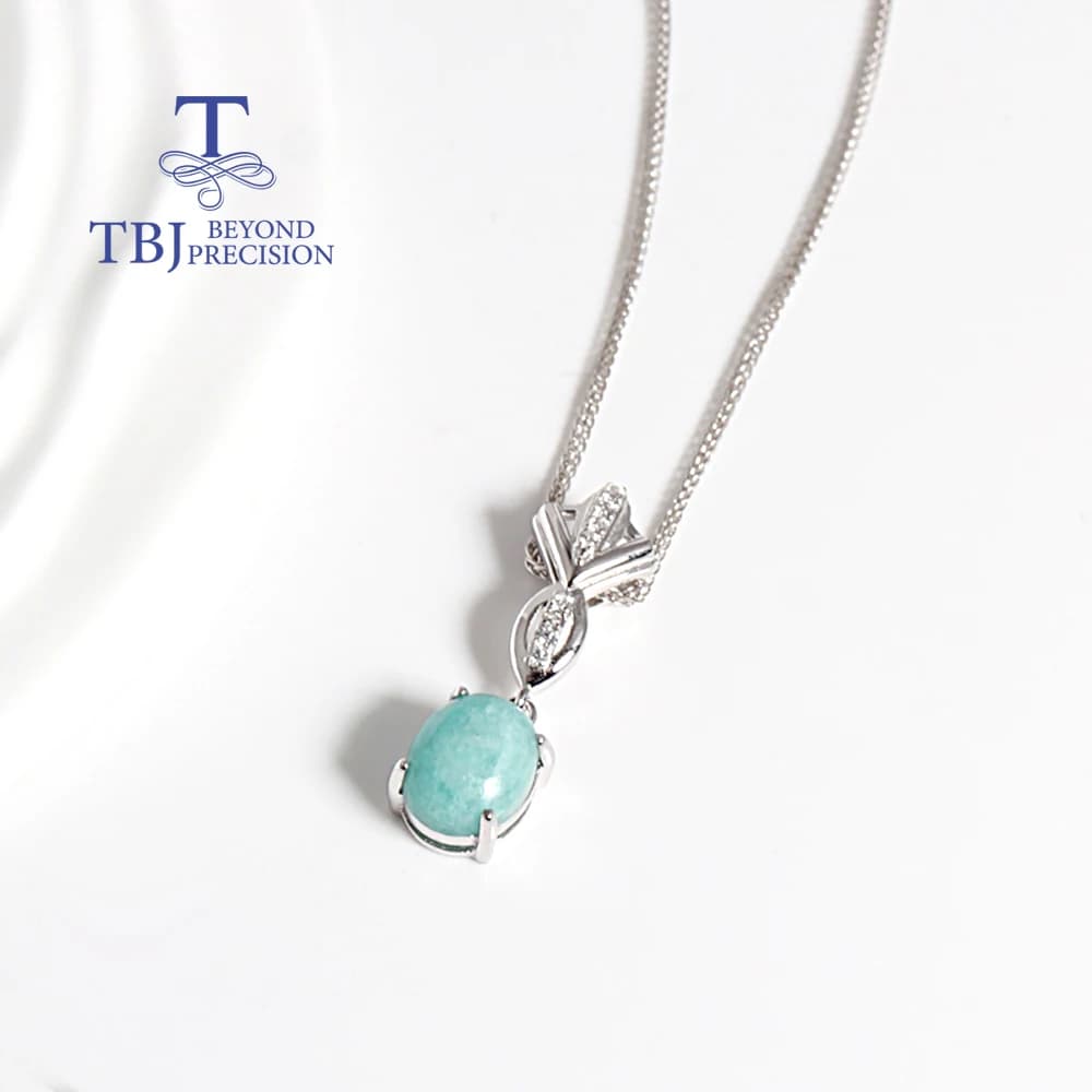 Pendentif ovale naturel en amazonite, 2,97 ct, 8x10mm, collier en argent sterling 925, véritable pierres précieuses, bijoux fins pour femmes, cadeau de saint valentin