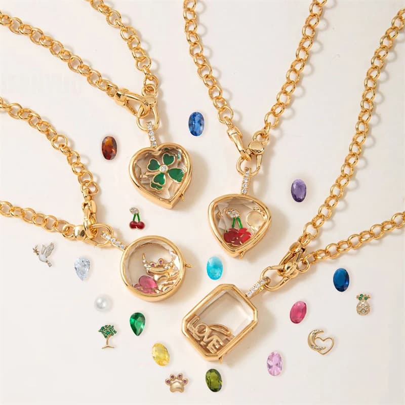 Collier de 12 pierres de naissance, pendentif de boîte photo de personnalité rétro ouvrable avec pendentif DIY, conception creuse, boîte transparente