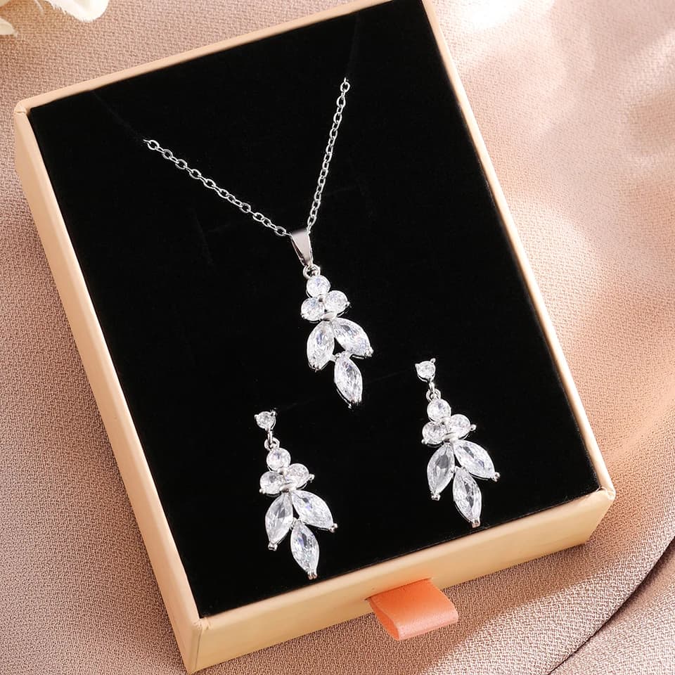 ZAKOL classique Marique feuille AAA Zircon boucles d'oreilles collier ensemble de bijoux de mariage avec boîte rose anniversaire bijoux de noël cadeau