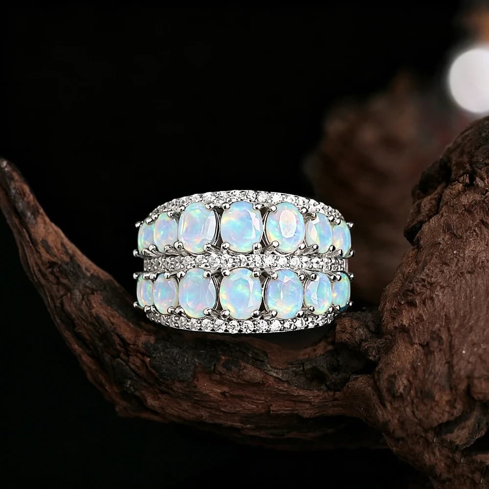 Bague exquise en argent sterling 925, opale naturelle, pierres précieuses naturelles, bijoux fins pour femmes, cadeaux d'anniversaire