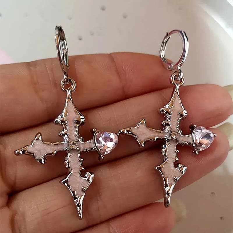 Boucles d'oreilles gothiques en forme de croix rouge pour femmes et hommes, Halloween Street Punk Hip Hop Grunge des années 2000, accessoires de bijoux Emo, nouvelle collection 2025