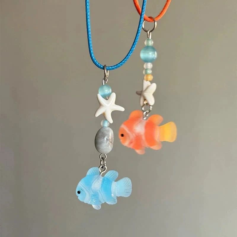 Collier pendentif poisson de dessin animé mignon pour filles, chaîne en corde colorée, collier meilleurs amis, accessoires d'amitié BFF