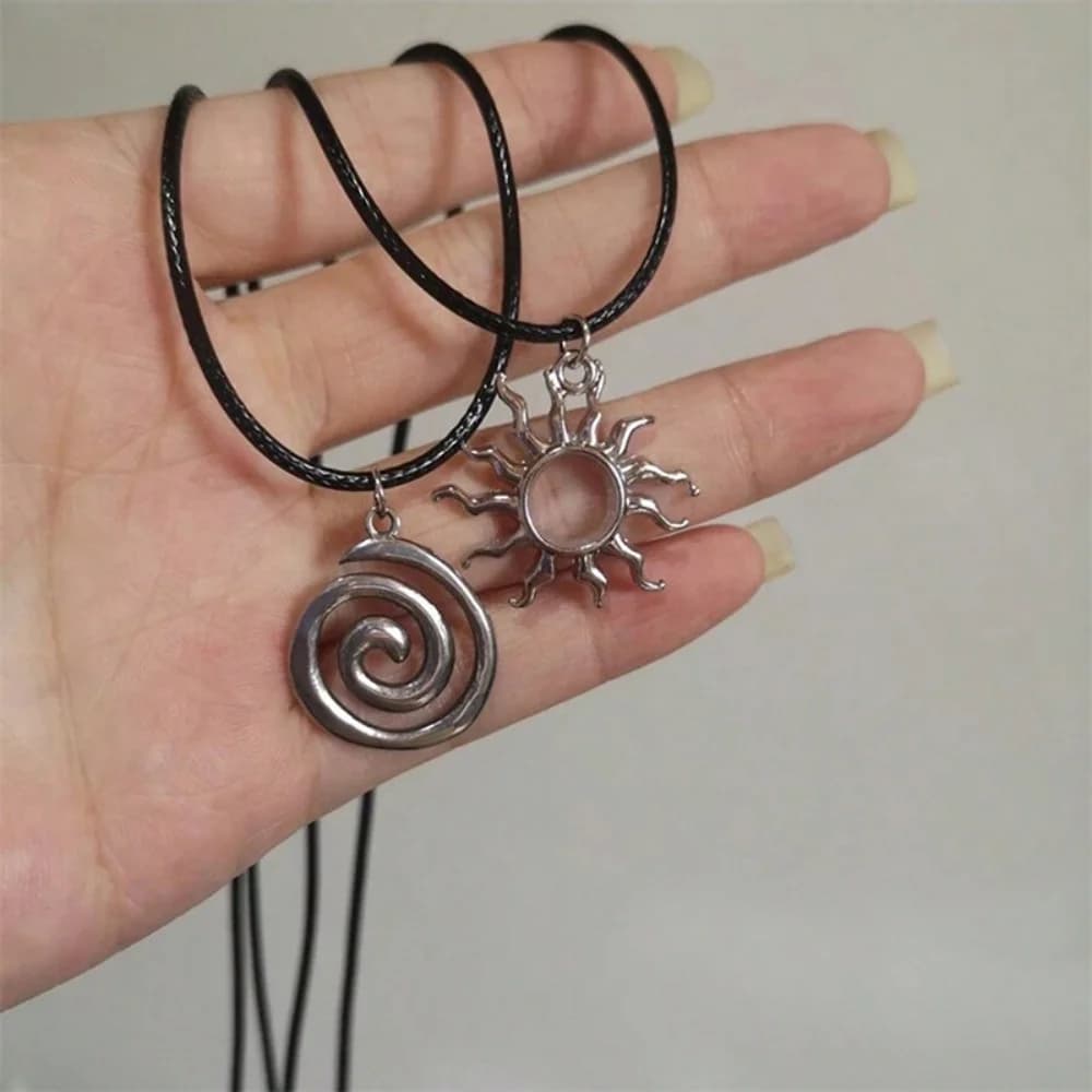Nouveau Hip Hop brûlant soleil pendentif en cuir corde collier rétro tourbillon géométrie
