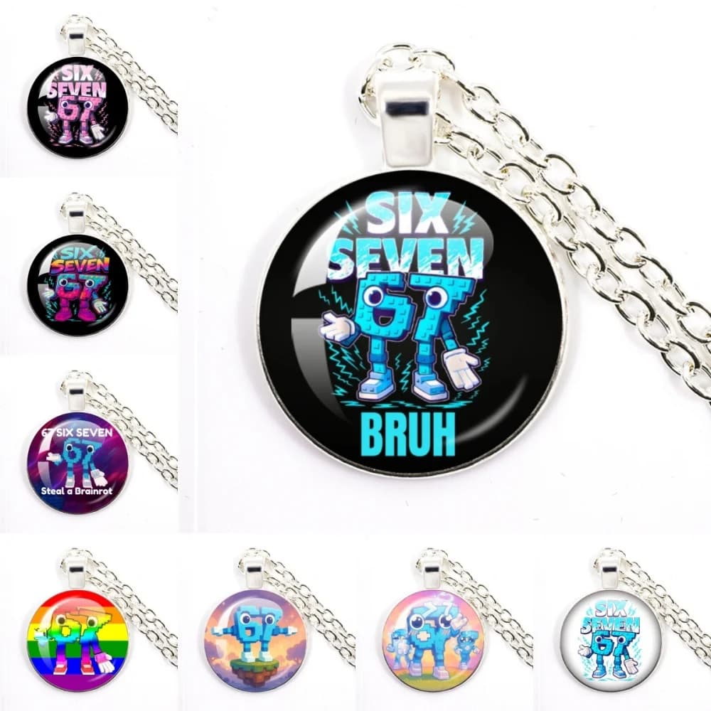 Collier pendentif cabochon en verre STEAL A BRAINROT Blue 67 Funny Meme, accessoires de bijoux, décoration pour fans, cadeaux