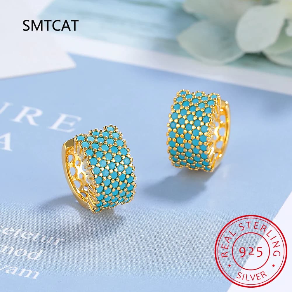 Boucles d'oreilles Vintage Turquoise élégantes en argent Sterling 2024, créoles de luxe à breloques pour femmes, bijoux de mariage, RHE858, nouvelle collection 925