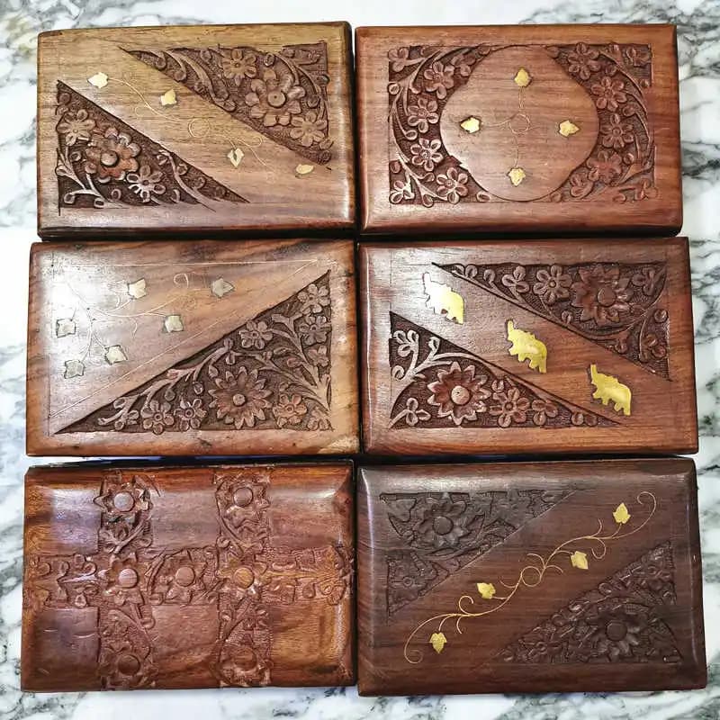 Bodhi indien fait à la main, boîtes à bijoux en bois, étuis d'art de décoration familiale