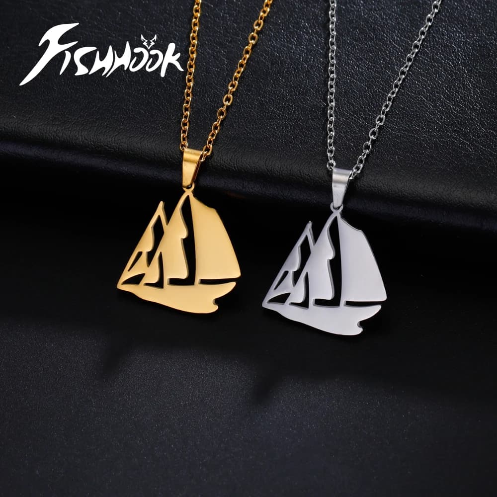 Collier bateau à voile, chaîne de mer d'océan, cadeau de bateau de marin pour femmes et hommes, pendentif couleur or, acier inoxydable, bijoux tendance à la mode