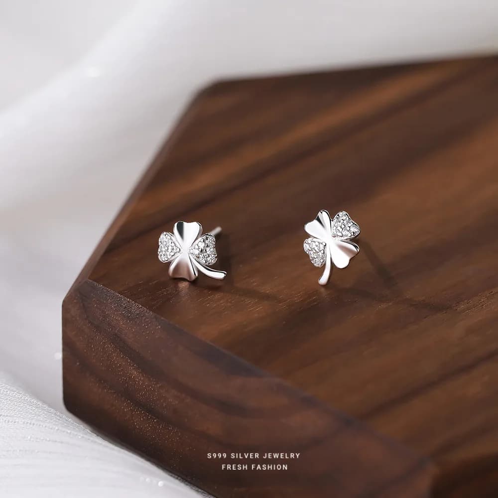 Ensemble de bijoux en argent sterling 925 avec trèfle à quatre feuilles et zircon |   Hypoallergénique, sans nickel, pour un usage quotidien