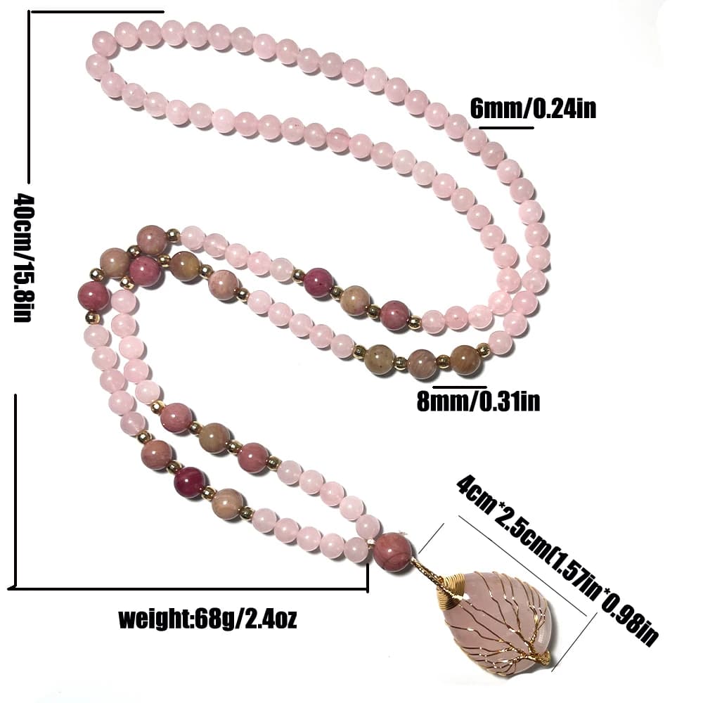 Collier de perles de quartz rose Rhodochrosite avec pendentif