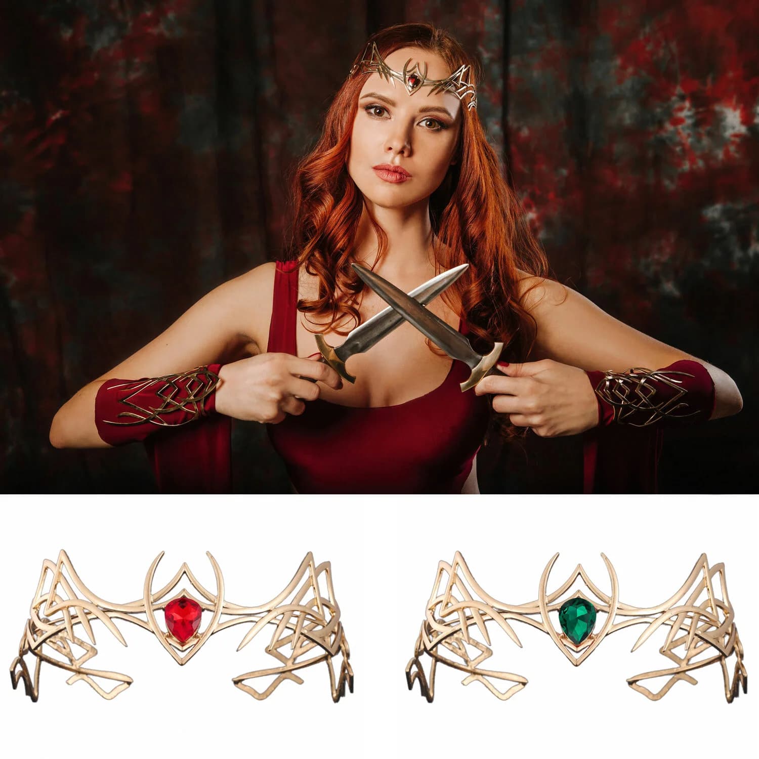 Diadème de cosplay d'elfes ronds de déesse, couronne elfique dégradée baroque vintage, alliage de bijoux unisexe, bande de sauna, accessoires pour cheveux, accessoire de film