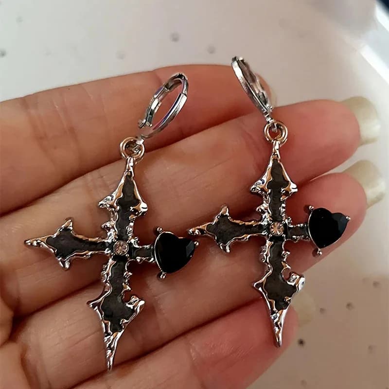 Boucles d'oreilles gothiques en forme de croix rouge pour femmes et hommes, Halloween Street Punk Hip Hop Grunge des années 2000, accessoires de bijoux Emo, nouvelle collection 2025