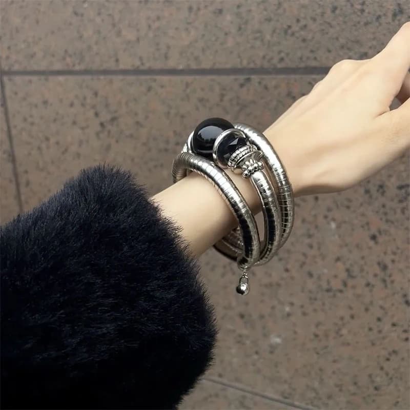 Bracelet extensible en Agate noire, Style rétro, bijoux pour hommes et femmes, cadeau de fête, nouvelle collection 2024