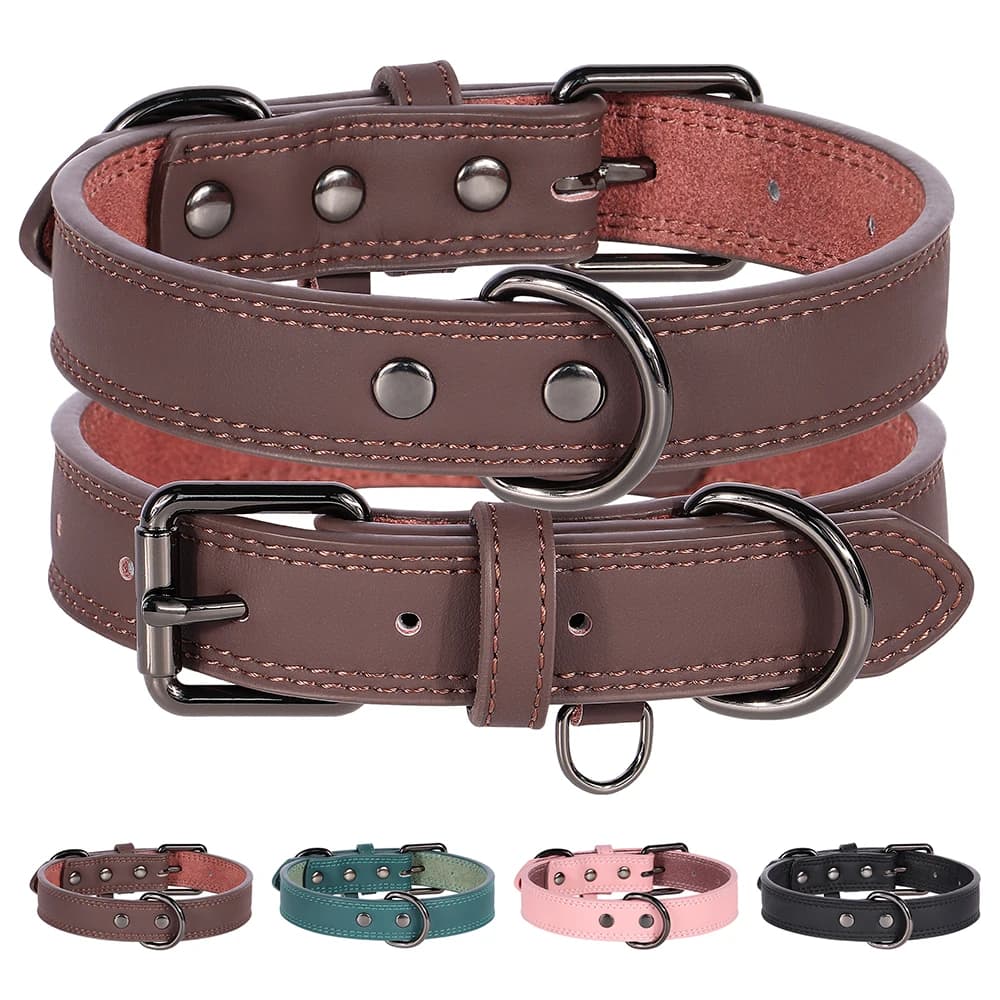 Collier de chien en cuir véritable souple et Durable, colliers pour animaux de compagnie en cuir véritable pour petits, moyens et grands chiens berger allemand marron noir