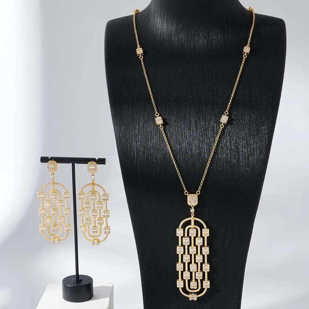 TIRIM-Ensemble de collier long pour femme, cubique, contre-indiqué, bijoux pour patients, lien géométrique, pendentif empilable, chandail en cheminée