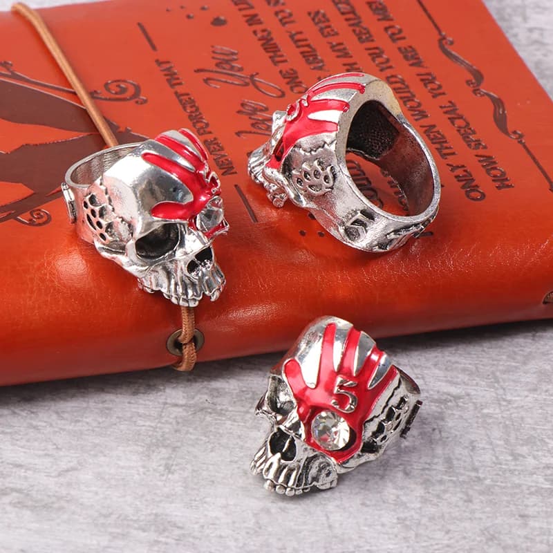 Bague crâne de poinçon de mort à cinq doigts, bijoux gothiques épais Vintage, bague délicate pour hommes