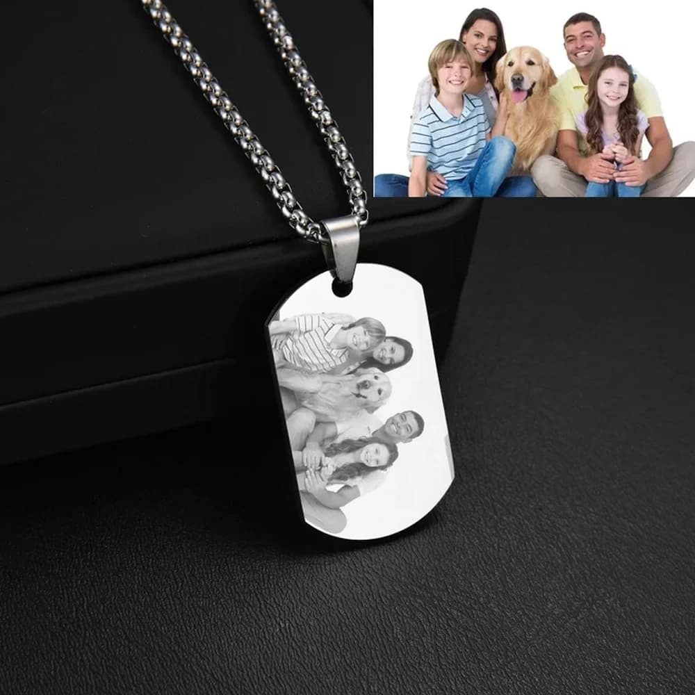 Collier Photo personnalisé avec Photo gravée au Laser, pendentif avec texte, bijoux en acier inoxydable, cadeaux de noël personnalisés pour couple et famille