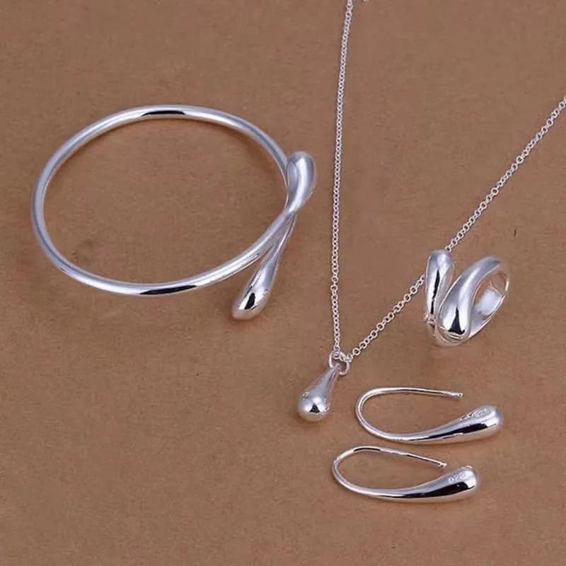 Ensemble de bijoux de luxe en forme de larme en argent Sterling 925 pour femmes, bague Simple, collier, Bracelet, boucles d'oreilles, ensemble de quatre pièces, bijoux de fête