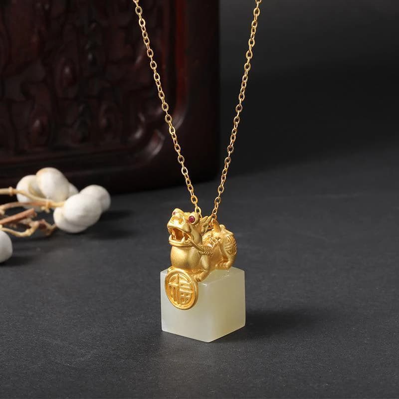 Prairie Gold Crafts-Collier pendentif Pixiu, carré stéréoscopique, naturel, Hetian, blanc diversifié, style chinois vintage, bijoux de luxe