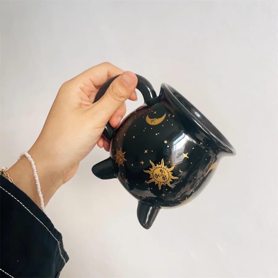 Tasse à café chaudron 350 ml tasses de sorcière en céramique noire, adorables tasses sur le thème de la potion de la sorcière, idéales pour la partie de Thanksgiving de Noël
