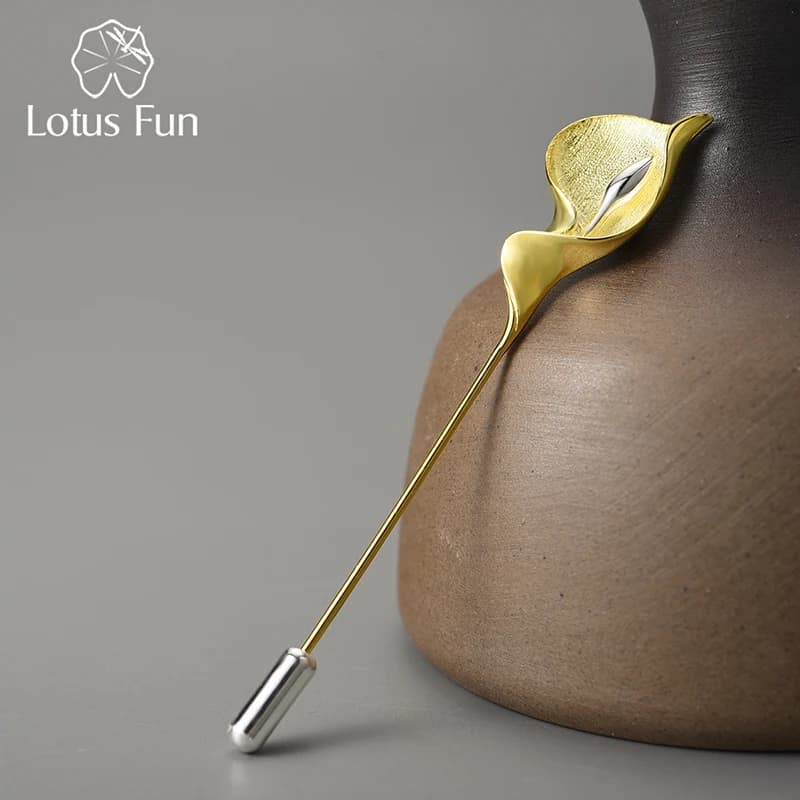 Annie Fun-Broche Calla Lily en Argent Sterling 925 group, Classique et Élégante, pour vitation des Sacs ou des Vêtements, Ornement Créatif de Haute Qualité