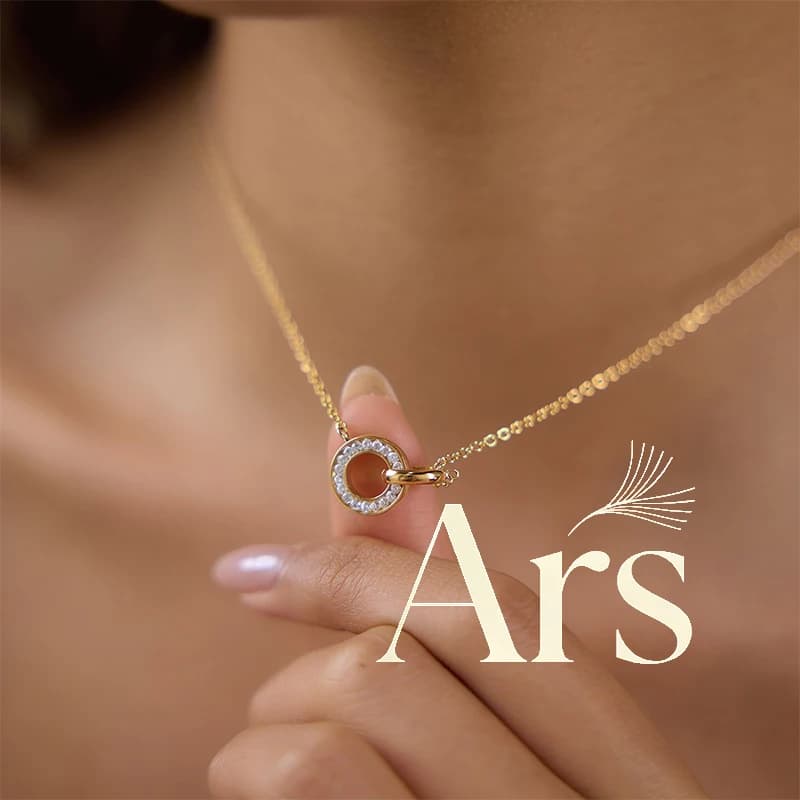 Collier pendentif double cercle entrelacé Ars avec zircon, chaîne en acier inoxydable, colliers pour femmes, plaqué or 18 carats