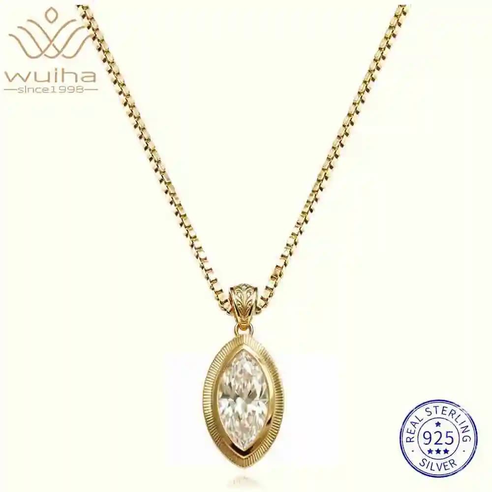 WUIHA – collier avec pendentif en argent Sterling 925, coupe Marquise, 3 CT, véritable diamant Moissanite GRA, bijoux fins pour mariage et fiançailles