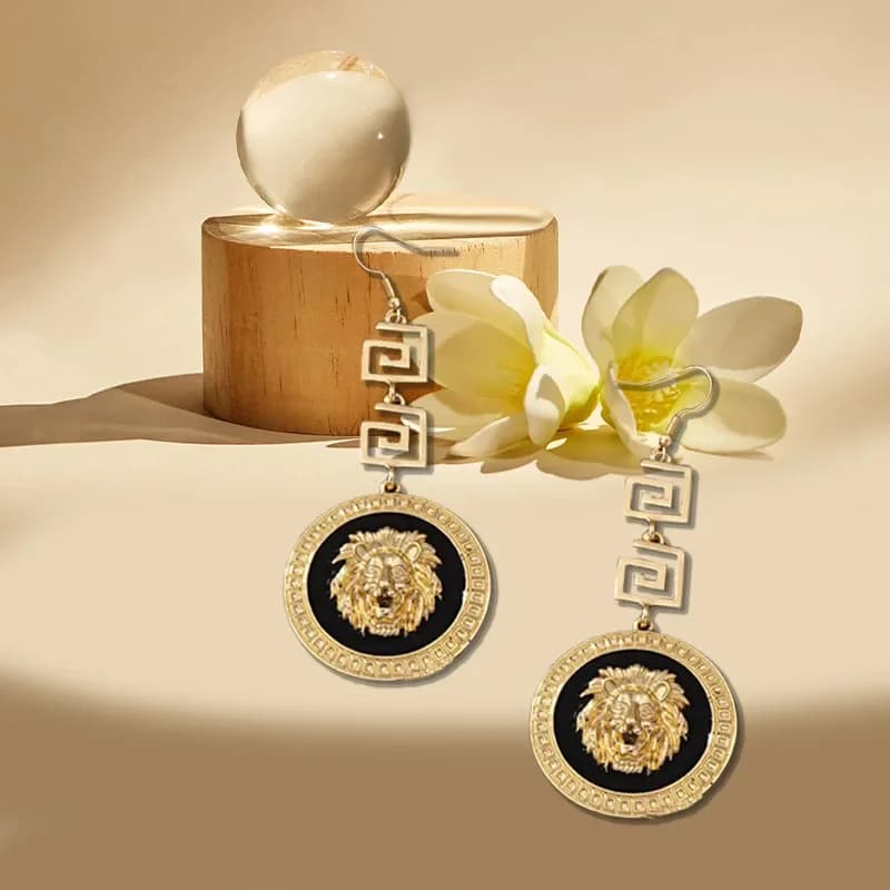 Boucles d'oreilles pendentif tête de Lion