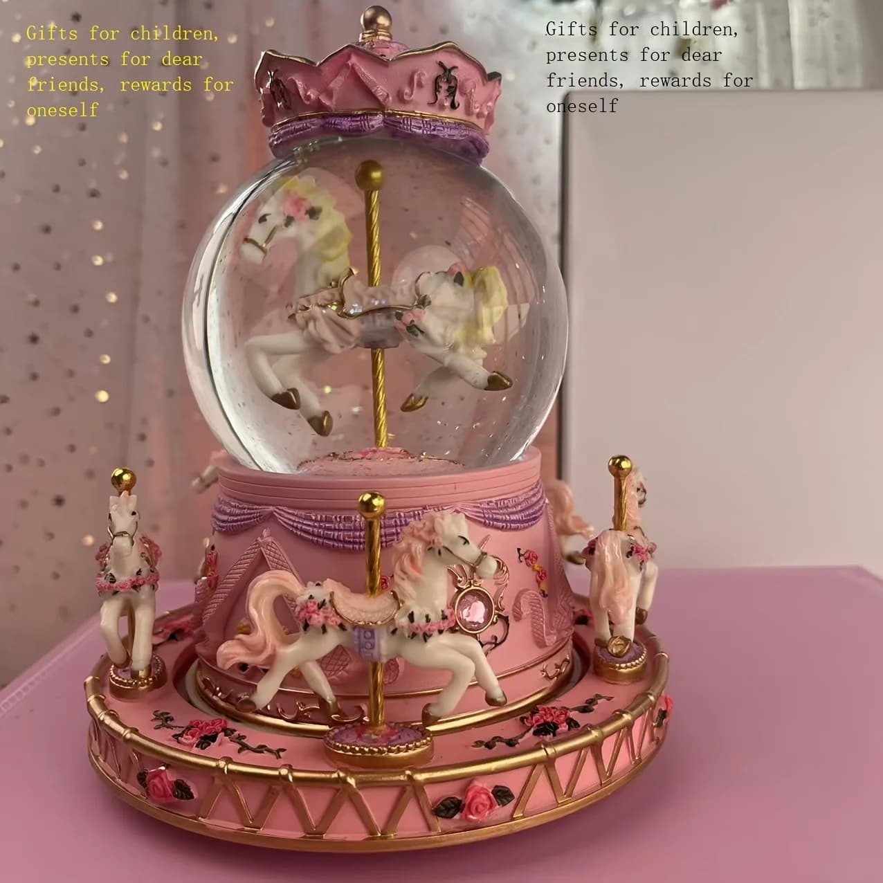 Boîte à musique classique en résine avec carrousel et 6 chevaux, cadeau romantique pour filles, Saint-Valentin, Noël, décoration de la maison