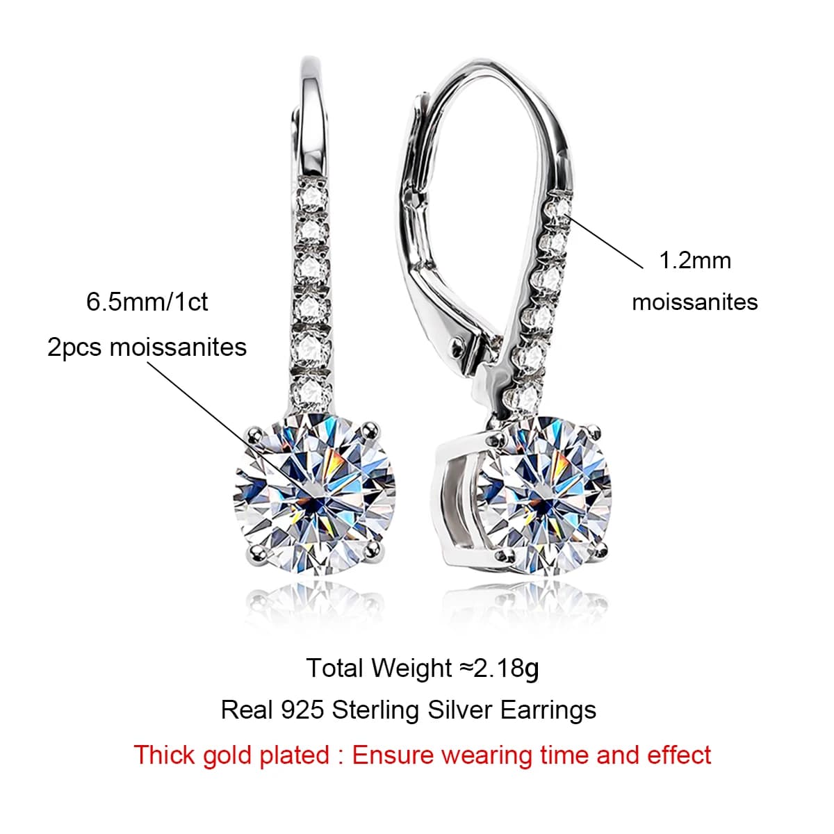 1 Carat D couleur Moissanite balancent goutte 925 boucles d'oreilles en argent Sterling avec certificat bijoux en gros