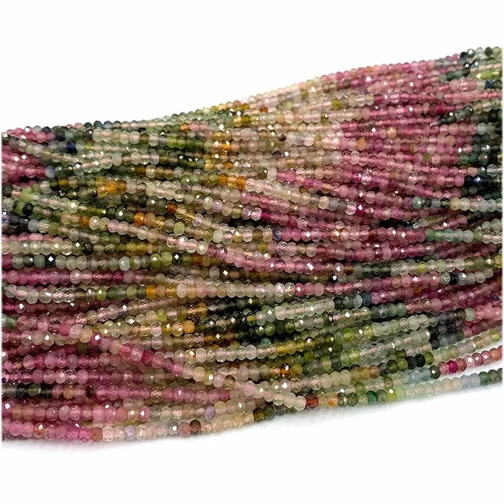 Veemake vert jaune rose Tourmaline facettes rondelle perles pour la fabrication de bijoux pierres naturelles pierres précieuses collier Bracelets