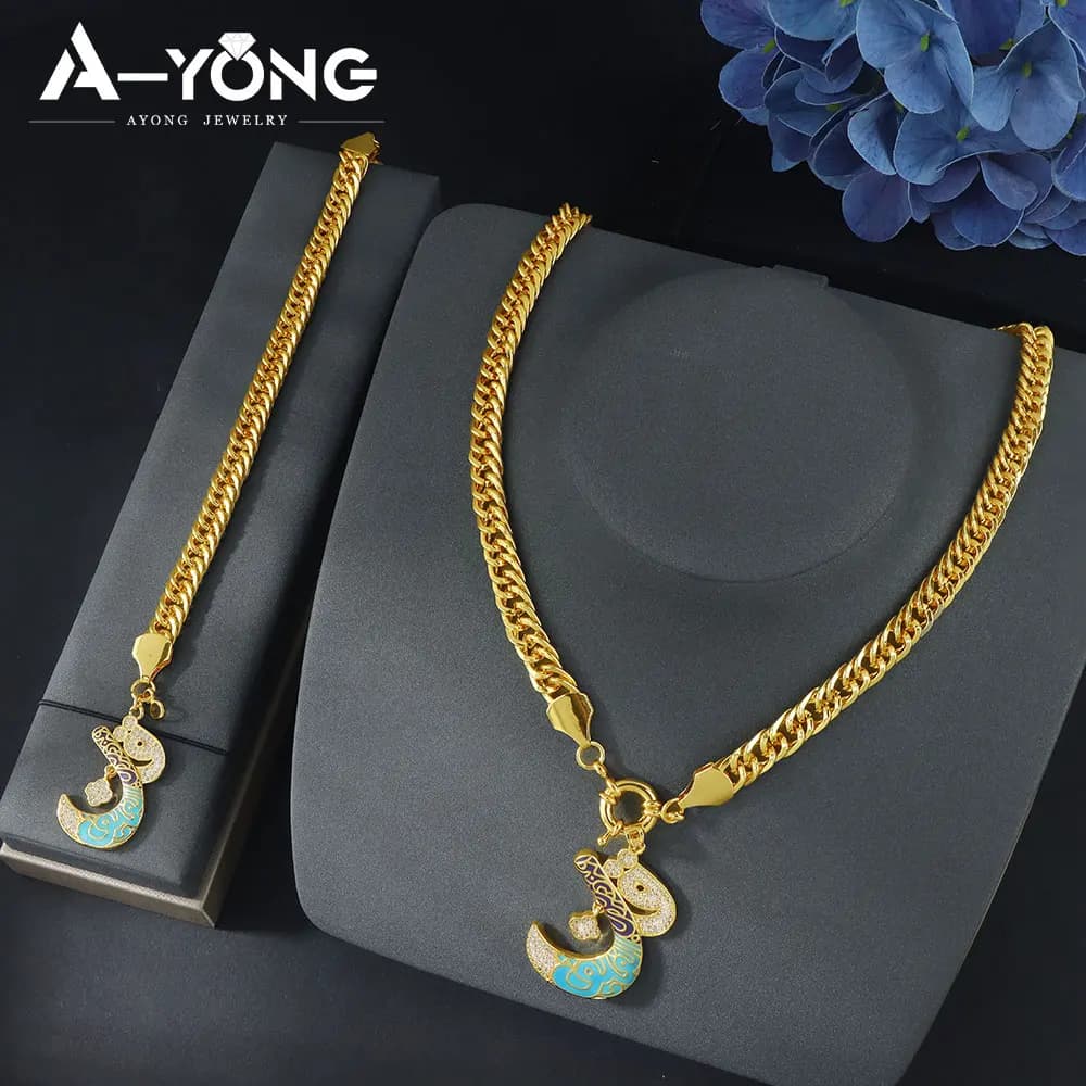 Parure de bijoux hip-hop de mode de Dubaï, plaqué or 21 carats, style rétro punk italien, collier et bracelet cubains, pour femmes arabes, pour événements et fêtes