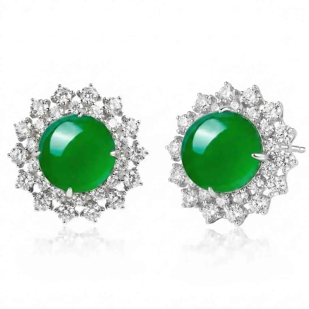 WUIHA 925 argent Sterling naturel Jade diamants à haute teneur en carbone pierres précieuses boucles d'oreilles clous d'oreille bijoux fins en gros livraison directe