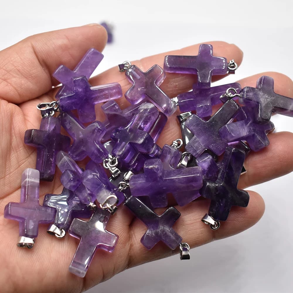 Pendentifs croix assortis en pierre naturelle, améthystes, breloques adaptées à la présidence, fabrication de bijoux, vente en gros, mode, vente chaude, 50 pièces par lot