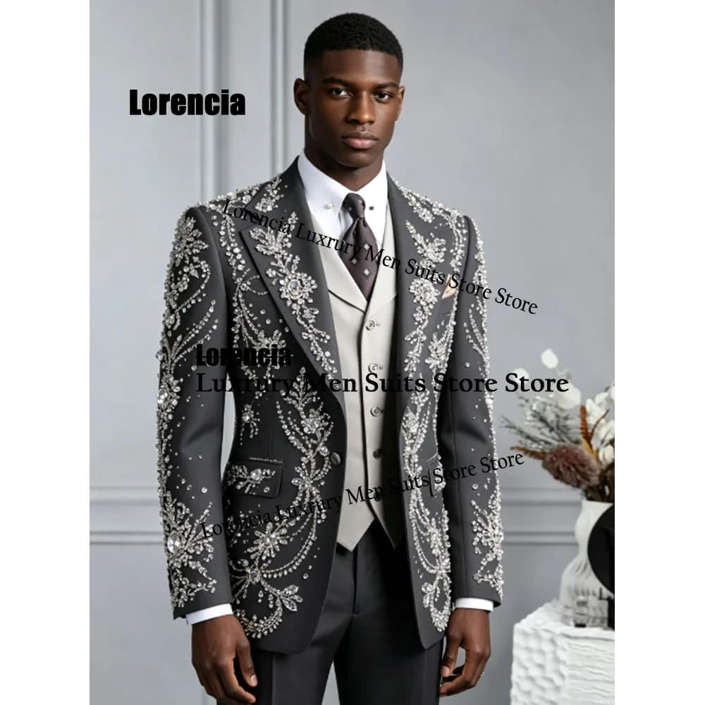 Costume de Mariage Homme de Luxe Élégant avec Diamants et Strass Personnalisés