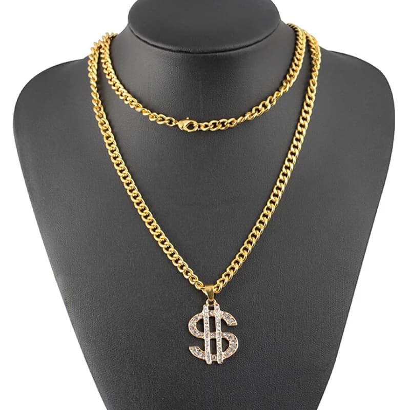 Collier Hip Hop pour hommes et femmes, bijoux Bling, argent, rap, or, document, dollar américain, pendentif, accessoires de bijoux
