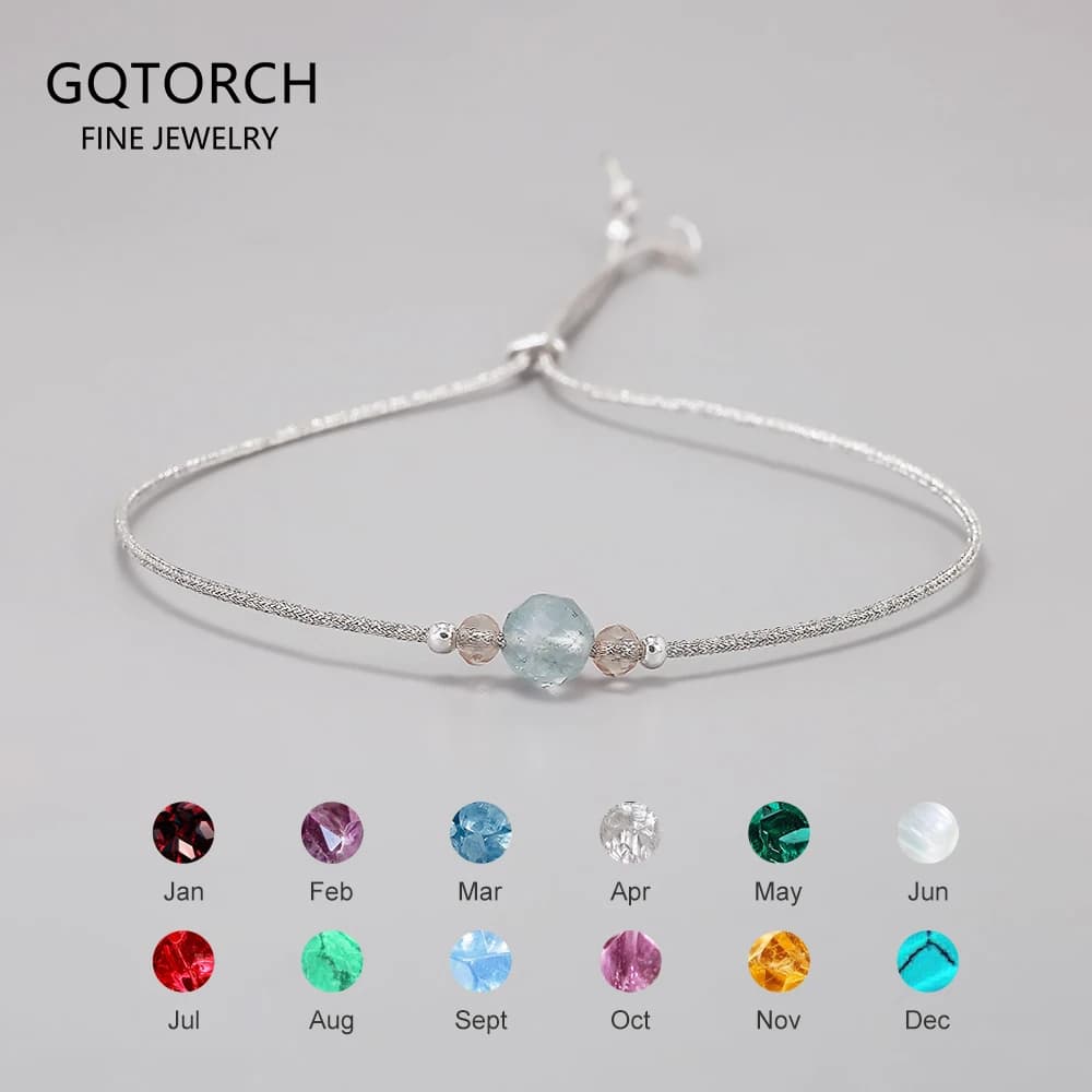 Bracelet en pierre de naissance fait à la main pour filles et femmes, corde tressée en pierre naturelle de 12 mois, Bracelet d'amitié réglable, bijoux minimalistes
