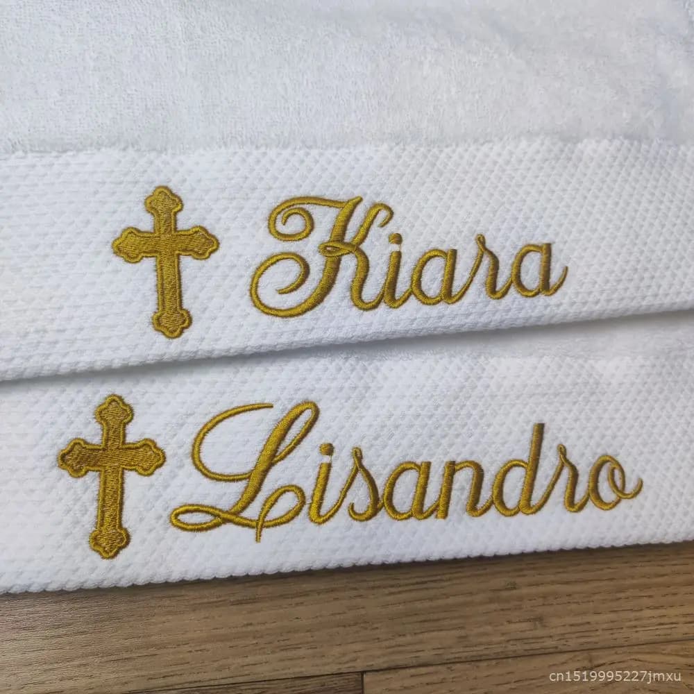 Serviette de bain de baptême brodée avec LOGO personnalisé, 70x140cm, pour bébé, nom blanc, Date, ailes d'ange, croix, doux et absorbant